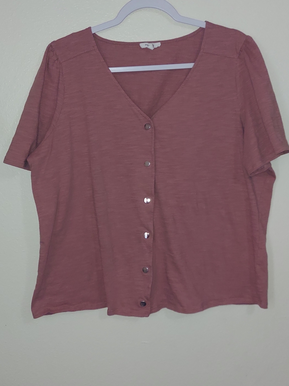 Maurices Dusty Rose Button-Front V-Neck Top